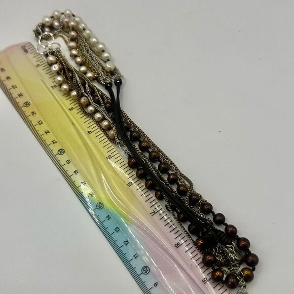 Nakamol brown  and cream pearl multi strand long chain necklace - Picture 7 of 15